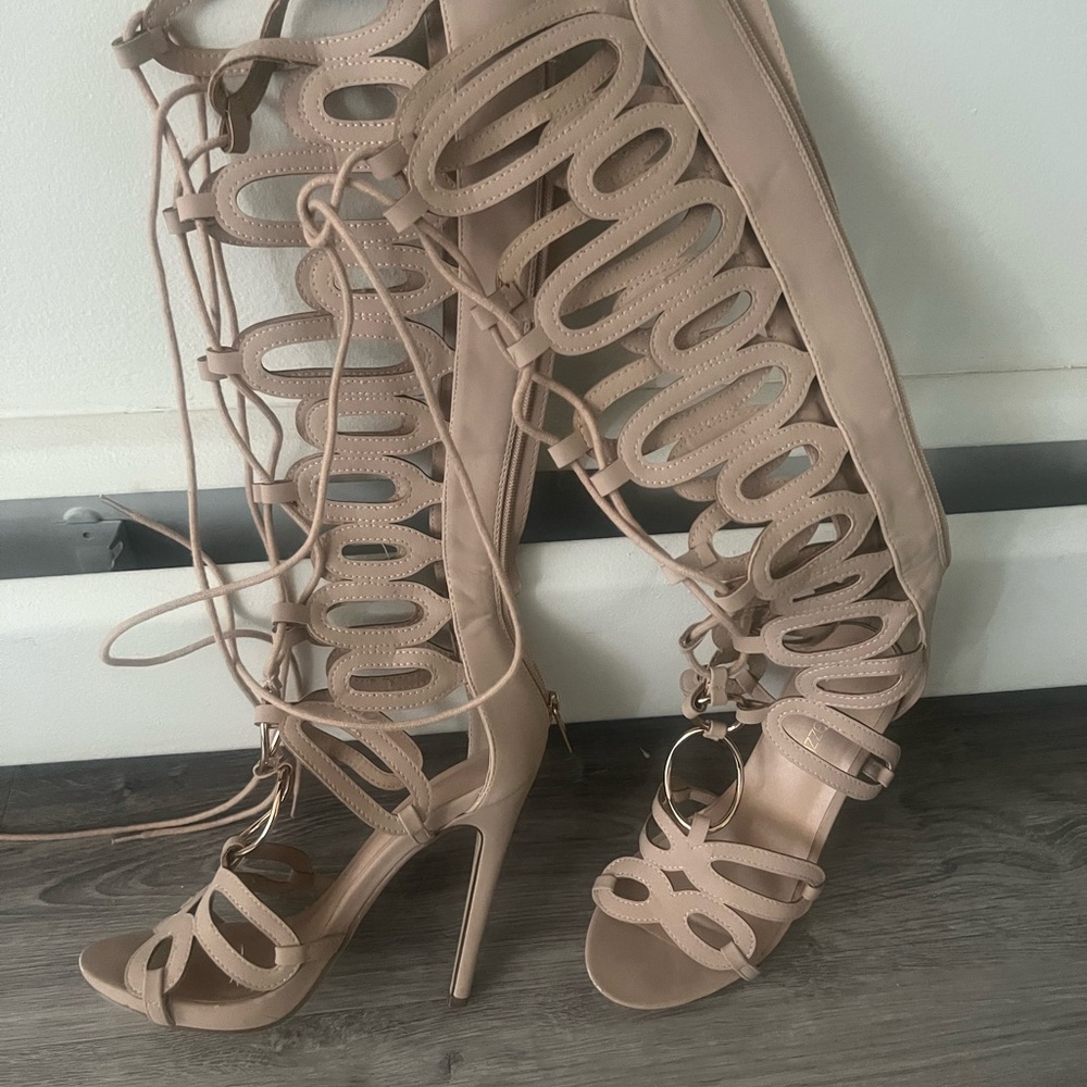 Shoe Dazzle Nude Gladiator Heels